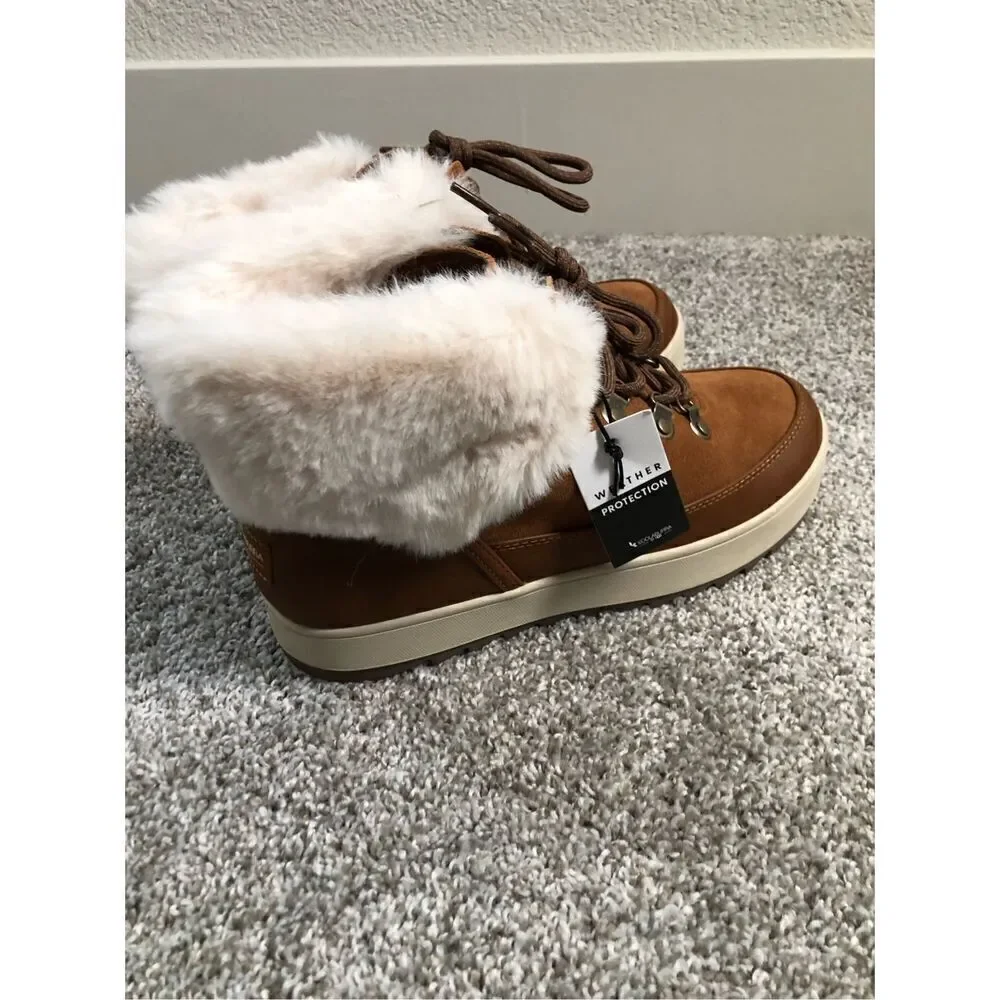 Koolaburra UGG Suede Tynlee Fuzzy Waterproof Boots Chestnut Women’s Size 8
